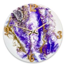 Fehér Lila ResinArt Óra 30 cm
