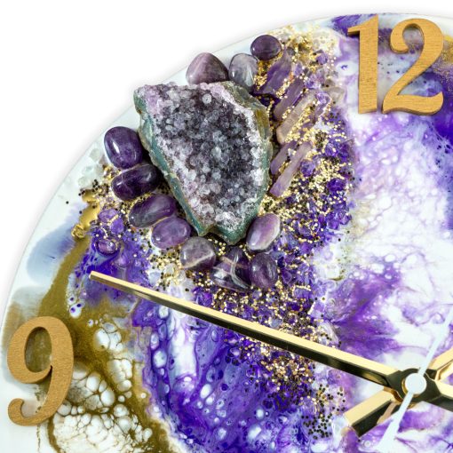 Fehér Lila ResinArt Óra 30 cm