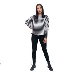   LBM ART denevér ujjú pulóver, fekete-fehér csíkos, one size