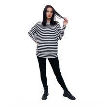 LBM ART denevér ujjú pulóver, fekete-fehér csíkos, one size