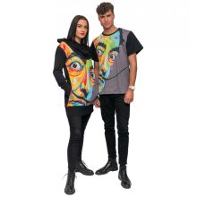 LBM ART kapucnis pulóver, szürke, Dali mintázattal, one size