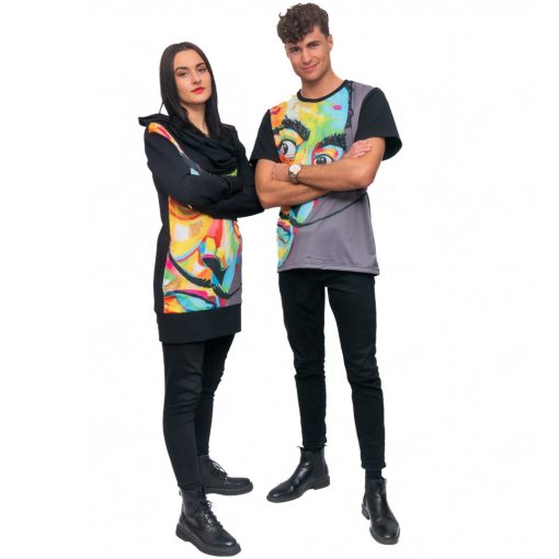 LBM ART kapucnis pulóver, szürke, Dali mintázattal, one size