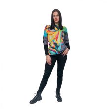 LBM ART denevér ujjú pulóver, szürke, Dali mintázattal, one size