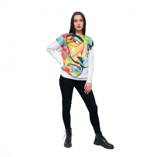 LBM ART denevér ujjú pulóver, fehér, Dali mintázattal, one size