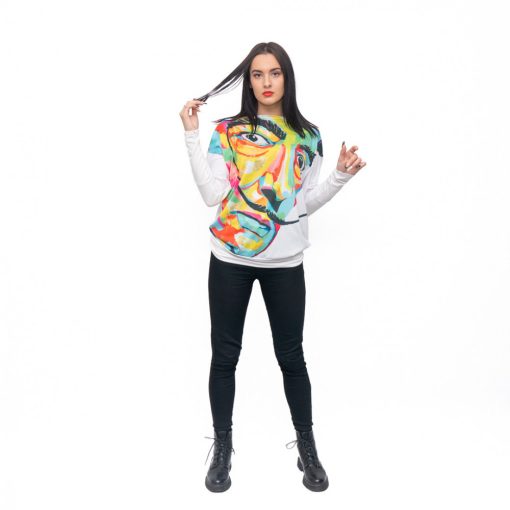 LBM ART denevér ujjú pulóver, fehér, Dali mintázattal, one size