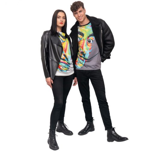 LBM ART denevér ujjú pulóver, fehér, Dali mintázattal, one size