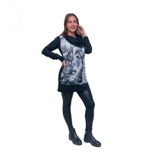 LBM ART kapucnis pulóver, fekete-fehér, Marilyn mintázattal, one size