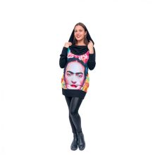 LBM ART kapucnis pulóver, fekete, Frida mintázattal, one size