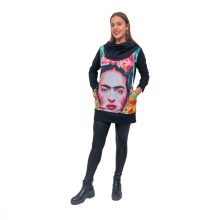 LBM ART kapucnis pulóver, fekete, Frida mintázattal, one size