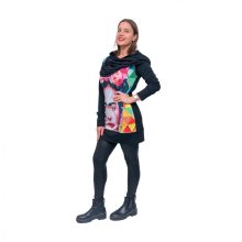 LBM ART kapucnis pulóver, fekete, Frida mintázattal, one size