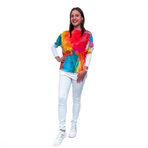 LBM ART denevér ujjú pulóver, színes mintázattal, one size