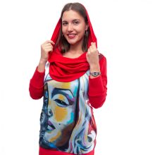 LBM ART kapucnis pulóver, piros, Marilyn mintázattal, one size