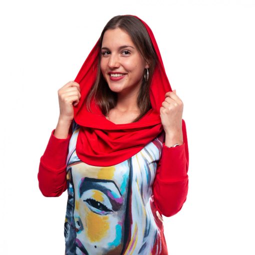 LBM ART kapucnis pulóver, piros, Marilyn mintázattal, one size