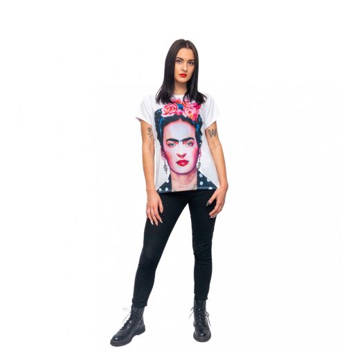 LBM ART póló, fehér, Frida mintázattal, one size 