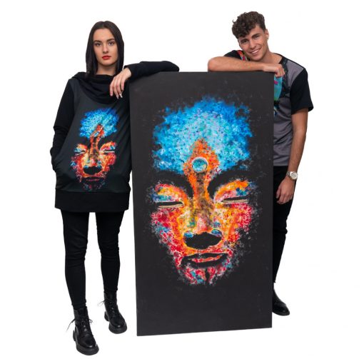 LBM ART kapucnis pulóver, fekete, Buddha mintázattal, one size