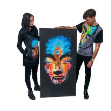 LBM ART kapucnis pulóver, fekete, Buddha mintázattal, one size