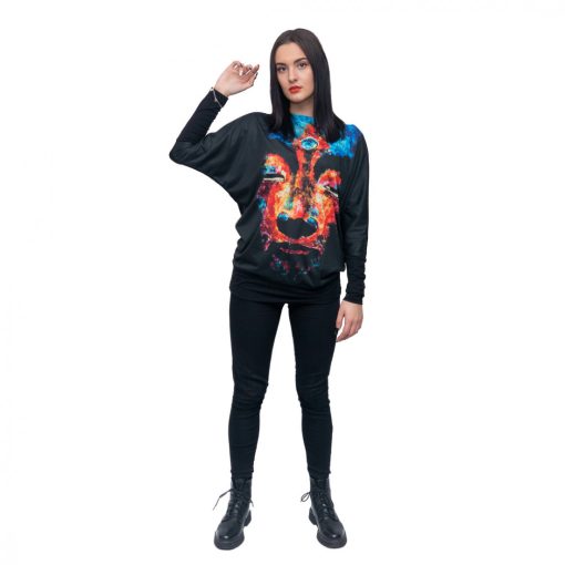 LBM ART denevér ujjú pulóver, fekete, Buddha mintázattal, one size