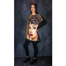 LBM Art Audery Kollekció, Mintás pulóver, fekete, one size