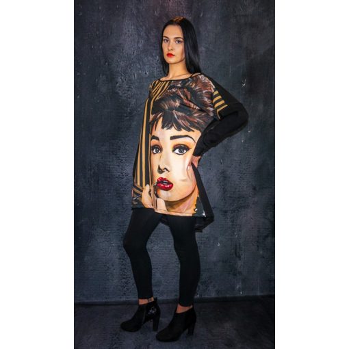 LBM Art Audery Kollekció, Mintás pulóver, fekete, one size