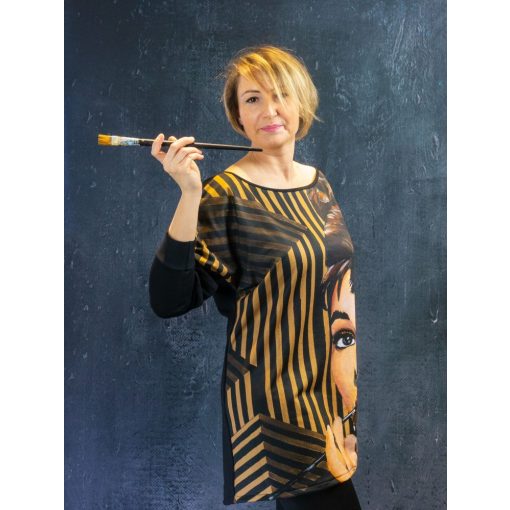 LBM Art Audery Kollekció, Mintás pulóver, fekete, one size