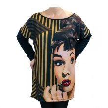 LBM Art Audery Kollekció, Mintás pulóver, fekete, one size