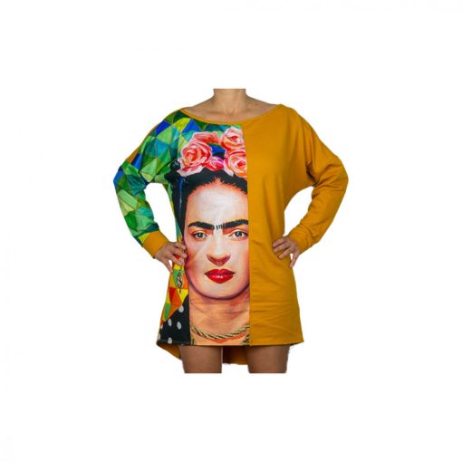 LBM art Frida kollekció, mintás pulóver, mustársárga, one size