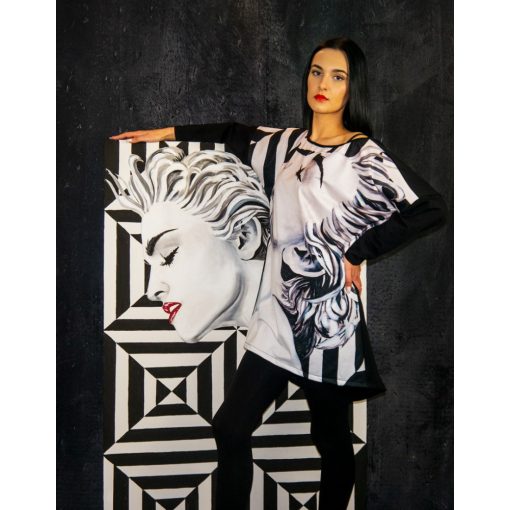 LBM Art Madonna kollekció, mintás pulóver, fekete-fehér, one size