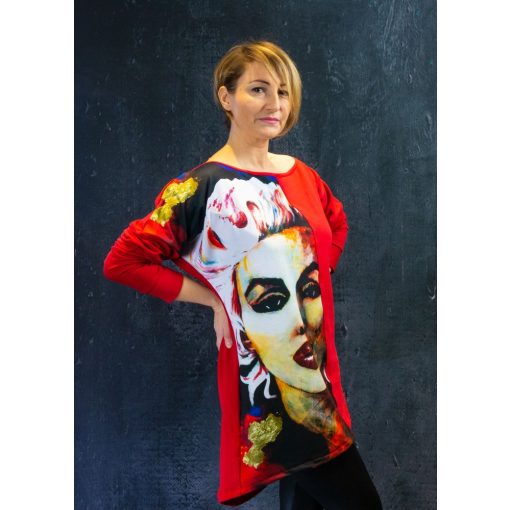LBM Art Marilyn Kollekció, Mintás pulóver, piros, one size