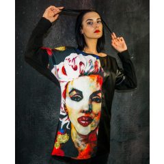   LBM Art Marilyn Kollekció, Műbőr, mintás pulóver, fekete, one size
