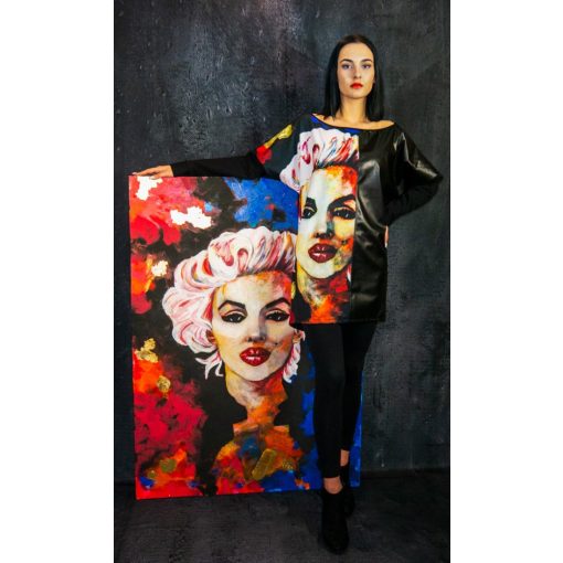 LBM Art Marilyn Kollekció, Műbőr, mintás pulóver, fekete, one size