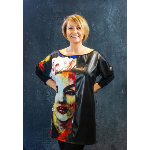 LBM Art Marilyn Kollekció, Műbőr, mintás pulóver, fekete, one size