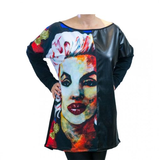 LBM Art Marilyn Kollekció, Műbőr, mintás pulóver, fekete, one size